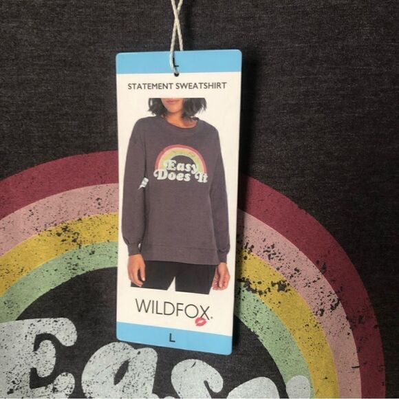 Wildfox NWT statement sweatshirt “Easy does it” rainbow size large - Picture 8 of 9